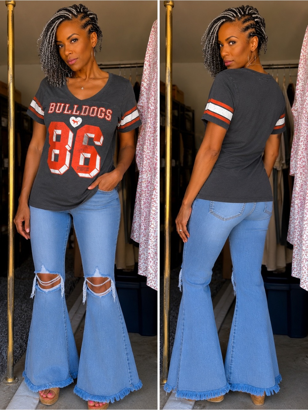 PINK Victoria's Secret Black 'Bulldogs 86' Short Sleeve Tee with Orange Accents